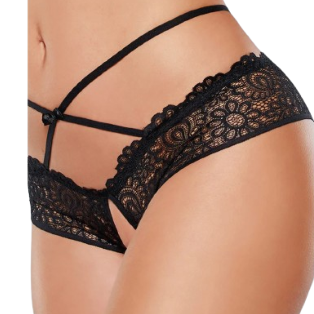 Allure Open Panty with Lace Trim and Crisscross Straps